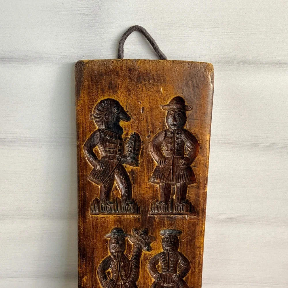 Vintage Decorative Wax Springerle Style Wall Plaque Folk Art Faux Wood Relief